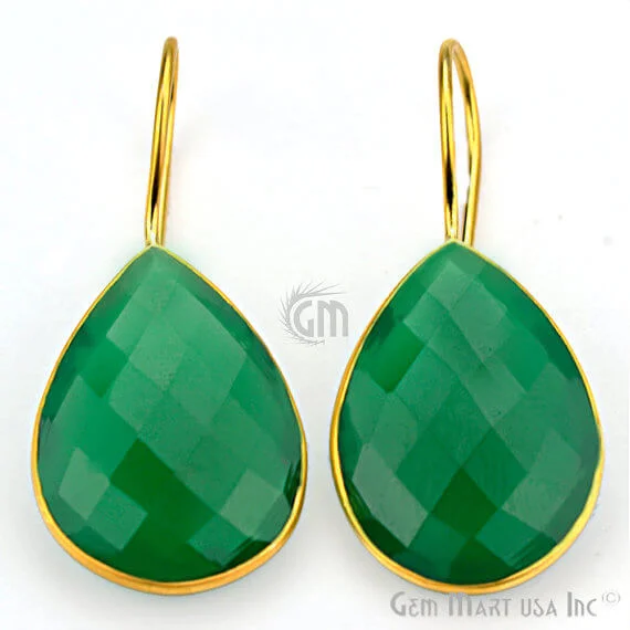 Green Onyx 19X42mm Gold Plated Gemstone Dangle Earrings