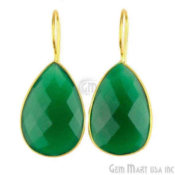 Green Onyx 47x21mm Gold Plated Gemstone Dangle Earrings