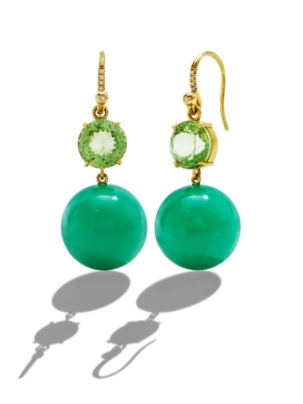 Green Tourmaline & Chrysoprase Gumball Yellow Gold Earrings