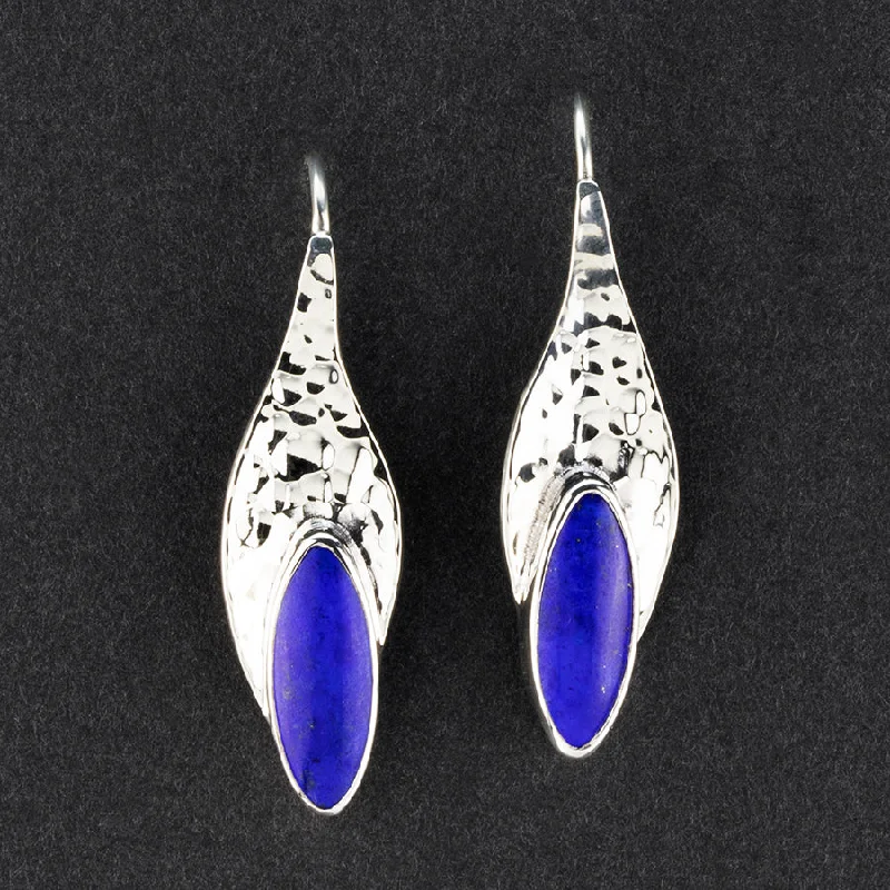 Hammered Silver and Lapis Drop Earrings