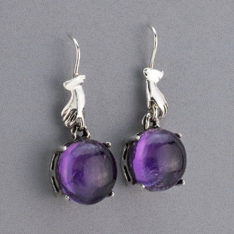 Hand Drop Earrings with Amethyst