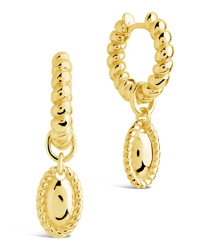 Hartley Textured Drop Charm Hoop Earrings