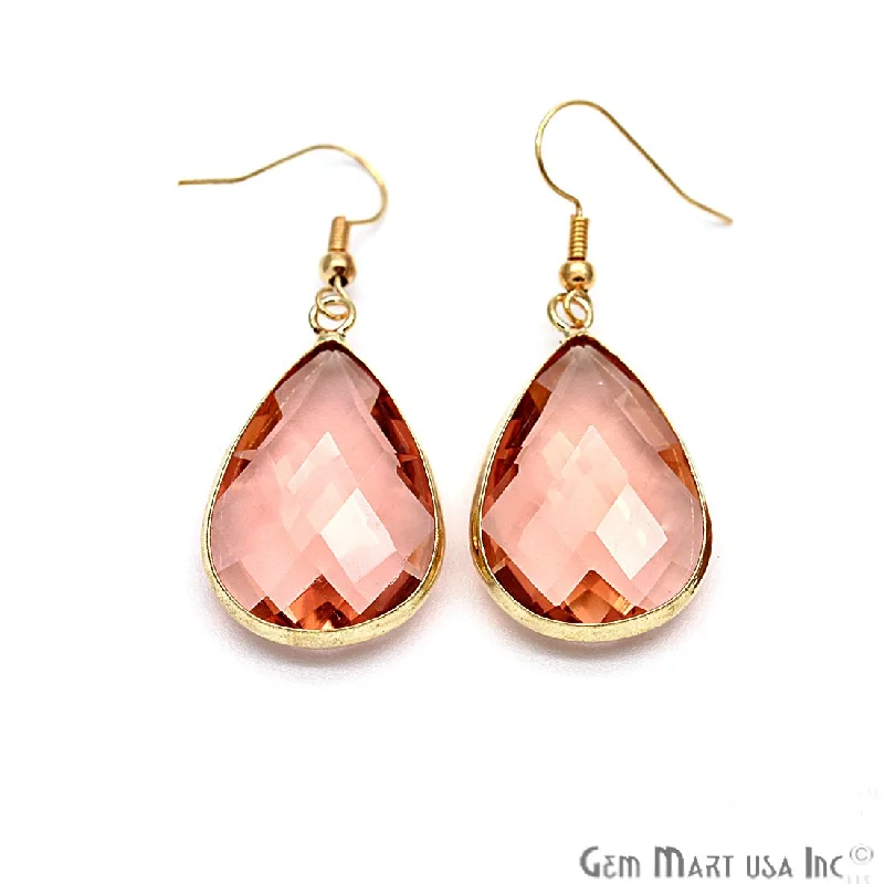 Hydro Morganite Pear Hook Earrings, Dangle Earrings, Gold Plated Hook Earrings, Gemstone Earrings (CHPR-11)