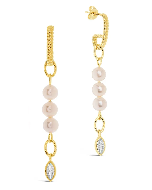 Ivanna CZ Charm Pearl Dangle Earrings