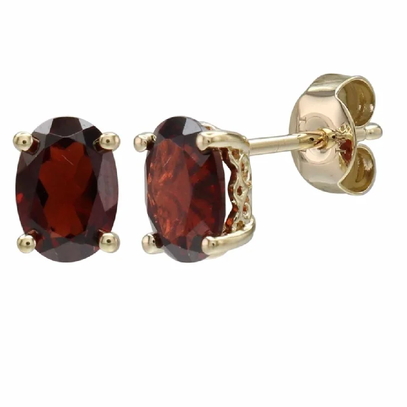 January Birthstone Earrings: 14K Yellow Gold Oval Garnet Earrings