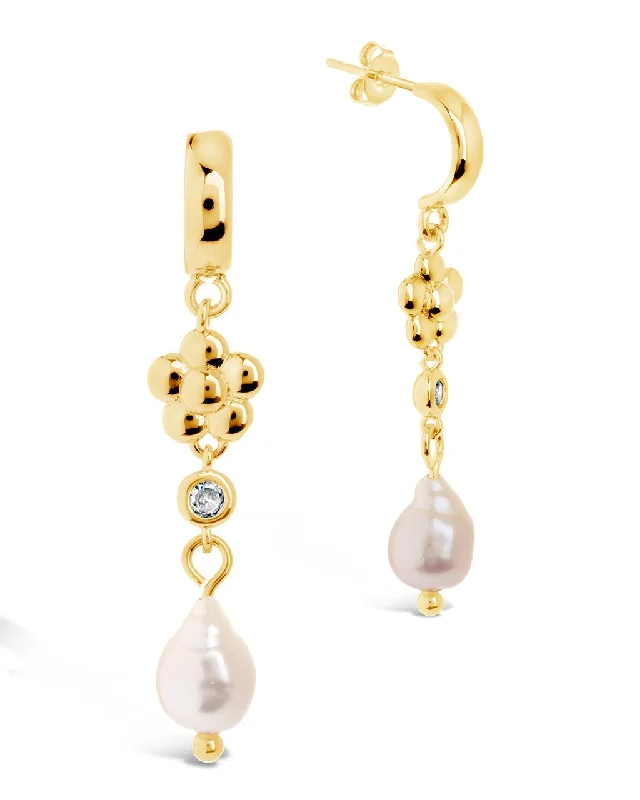 June CZ Flower & Pearl Hoop Earrings