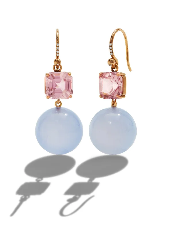 Kunzite & Chalcedony Gumball Rose Gold Earrings