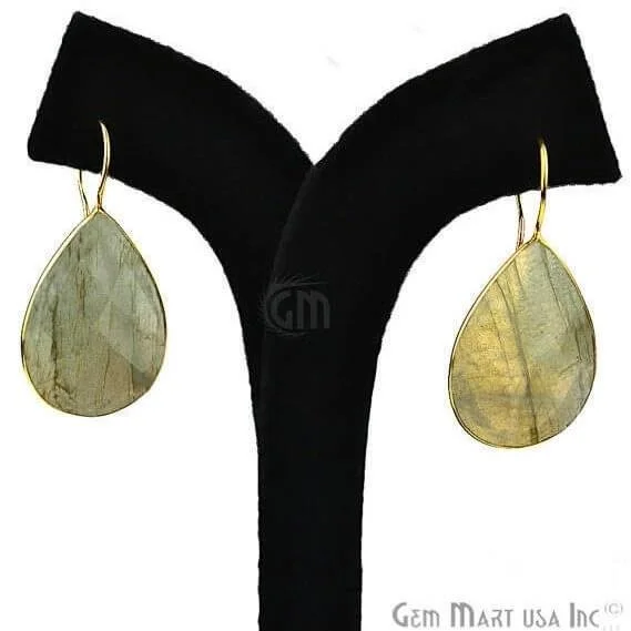 Labradorite 44X20mm Gold Plated Gemstone Dangle Earrings