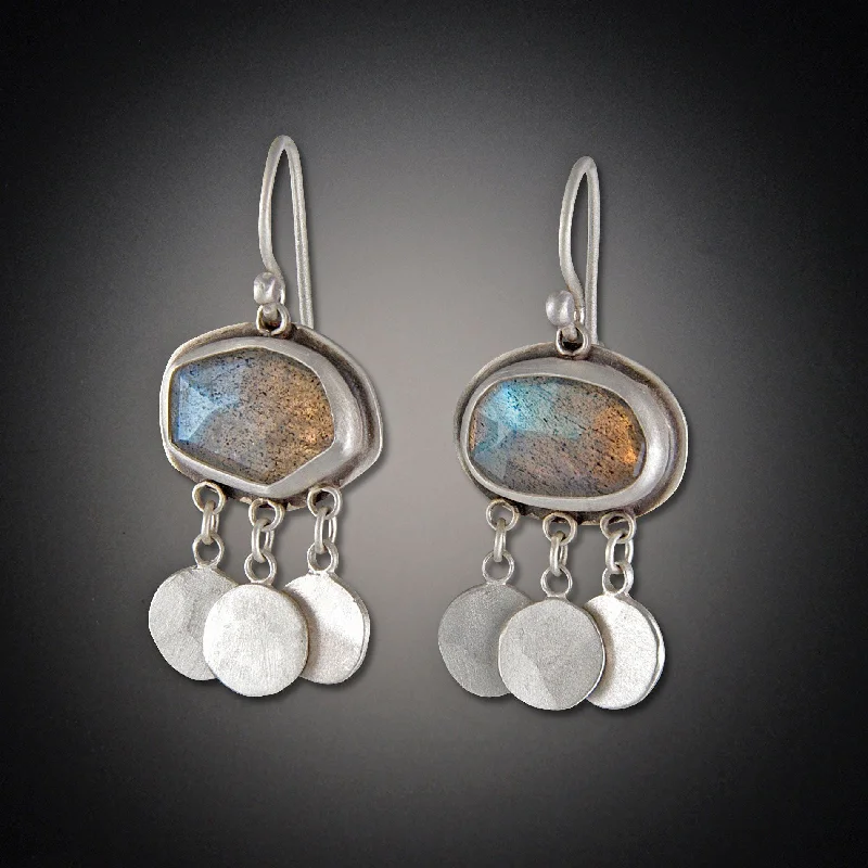 Labradorite Earrings with Hammered Disk Drops