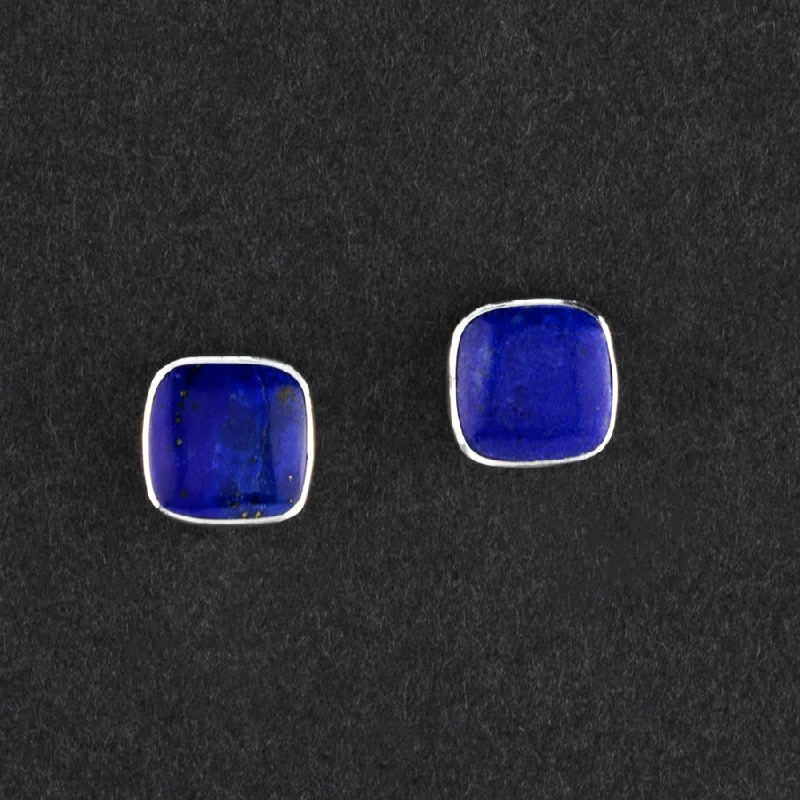 Square Genuine Lapis Lazuli Stud Earrings