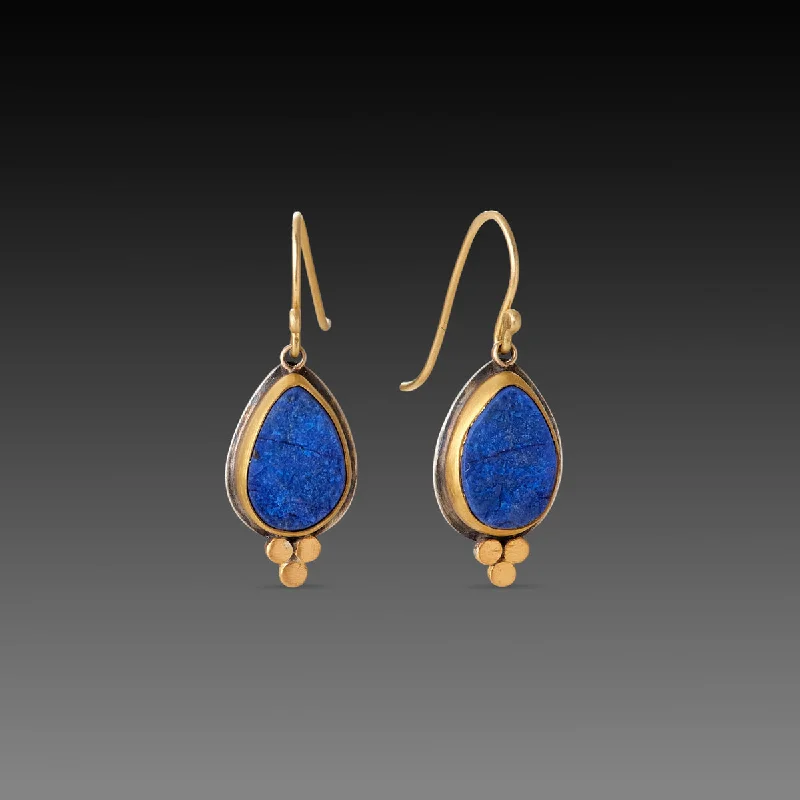 Lapis Teardrop Earrings with Gold Trios