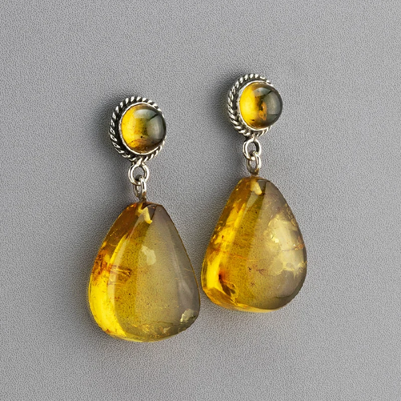 Large Amber Two Stone Drop Earrings