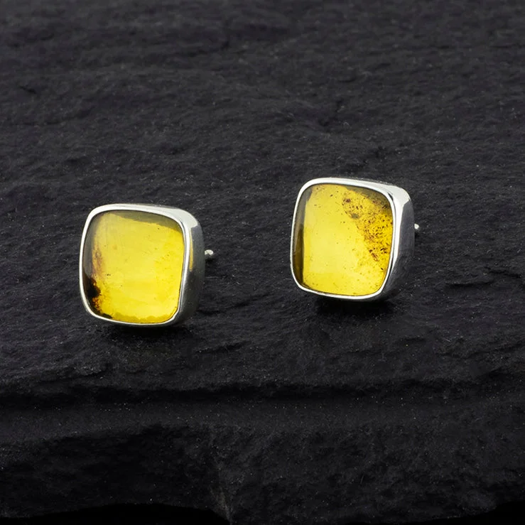 Square Genuine Amber Stud Earrings