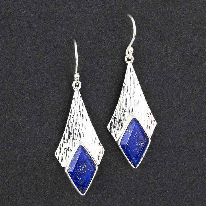 Large Sterling Silver and Lapis Drop Earrings