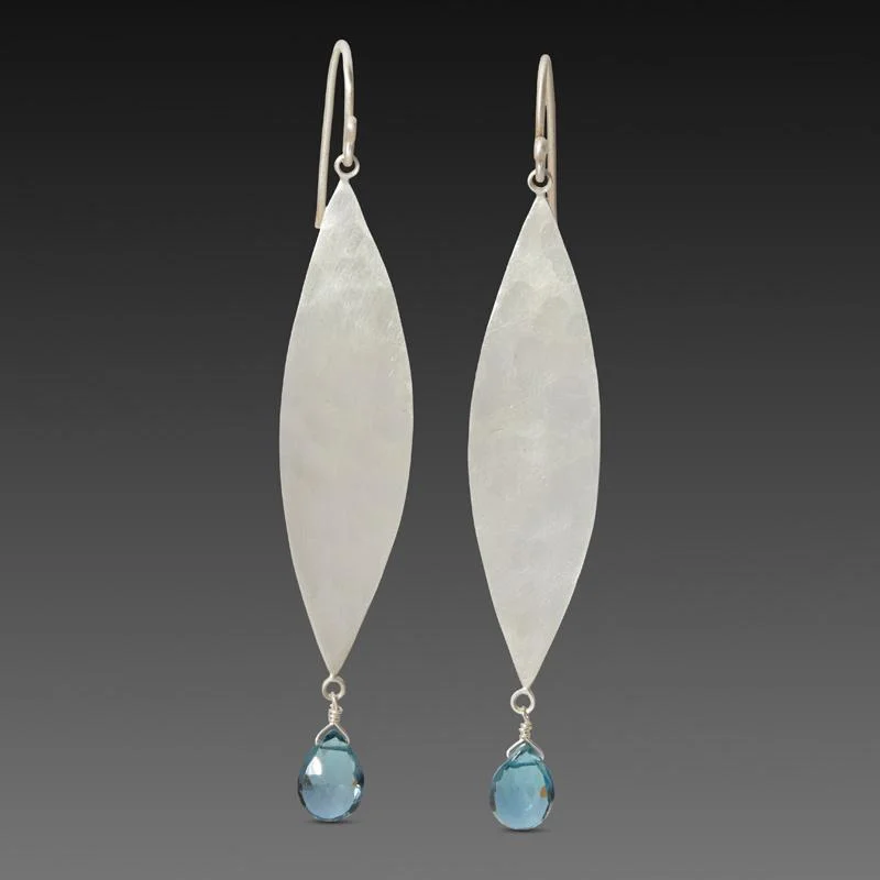 Large Single Leaf Earrings with Gem Drops