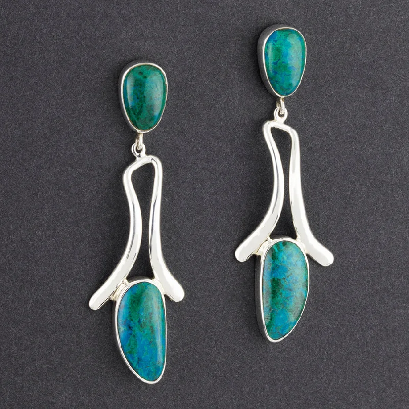 Large Silver and Chrysocolla Earrings