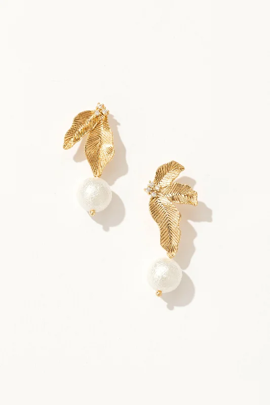 Leafy Pearl Drop Earrings