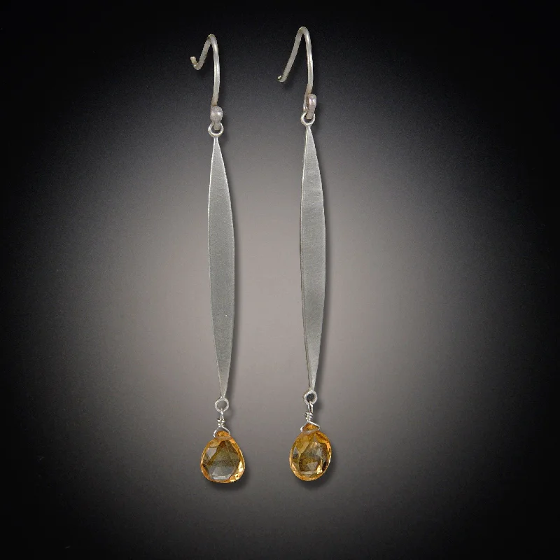 Long Leaf Earrings with Gem Drops