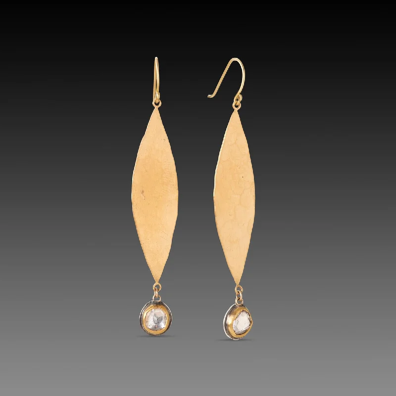 Gold Leaf Earrings with Sapphire Drops