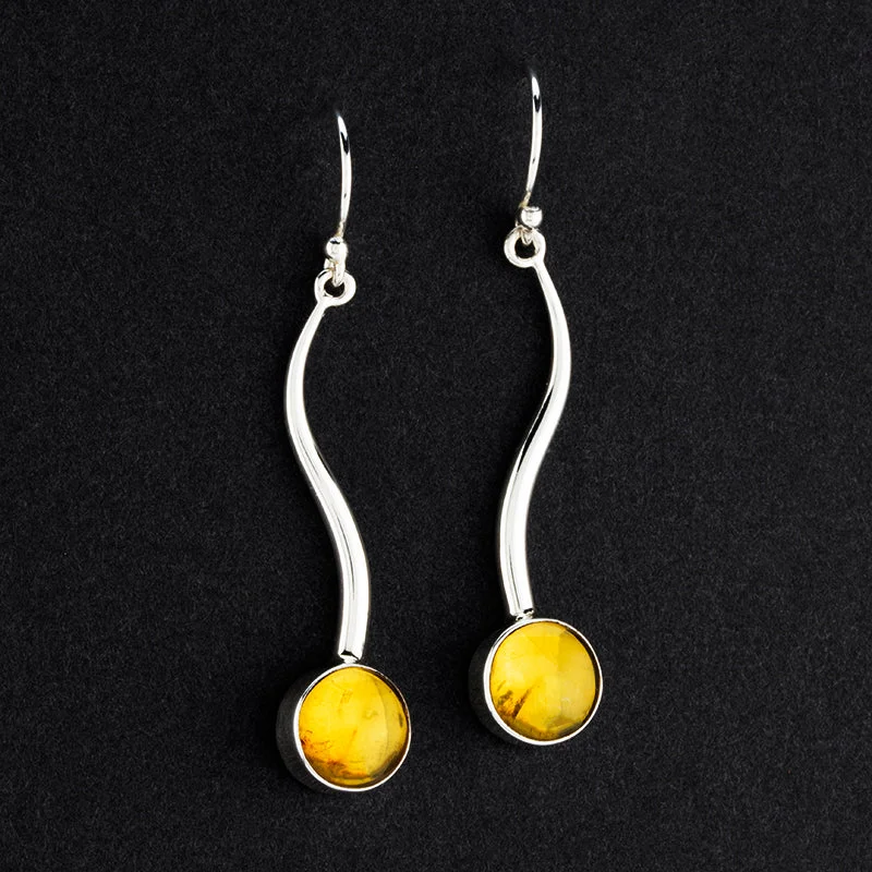 Long Sterling Silver and Amber Drop Earrings