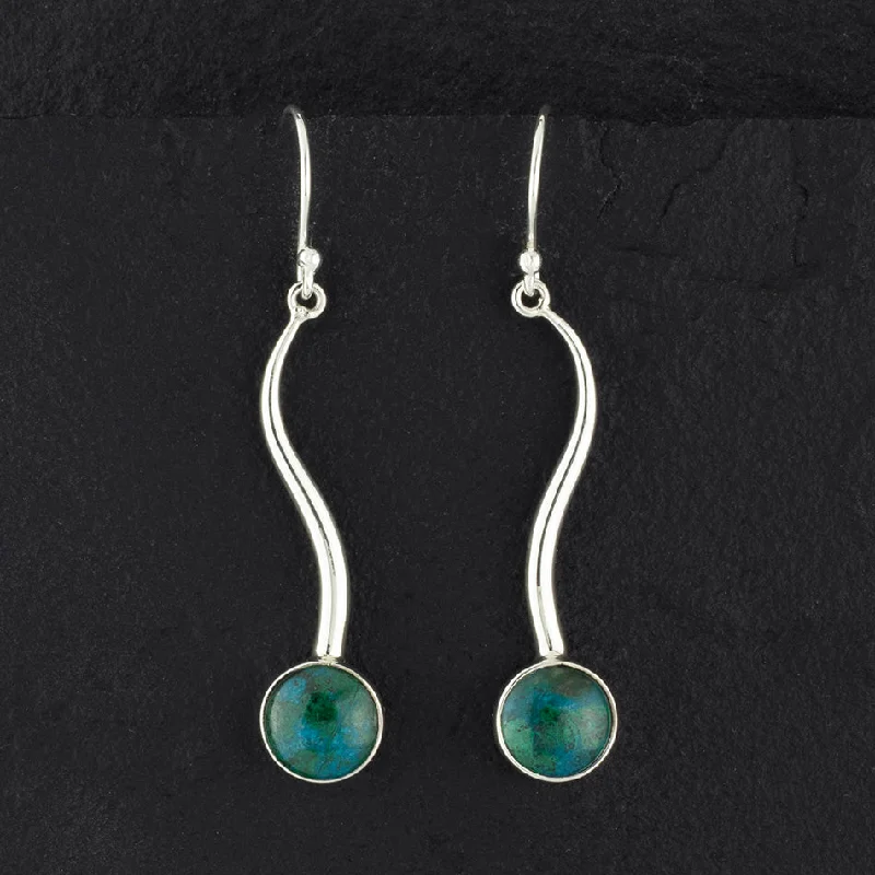 Long Sterling Silver and Chrysocolla Drop Earrings