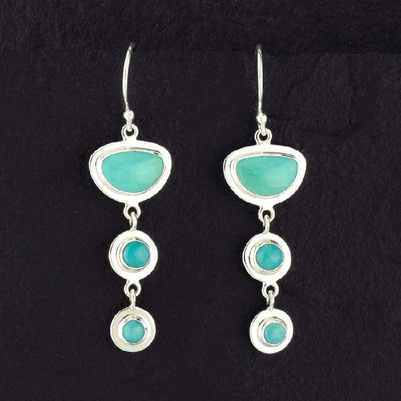 Long Silver and Turquoise Triple Stone Dangle Earrings