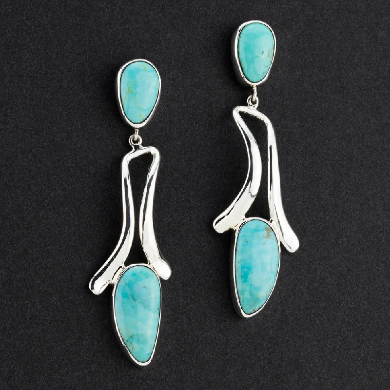 Large Turquoise Two Stone Dangle Earrings