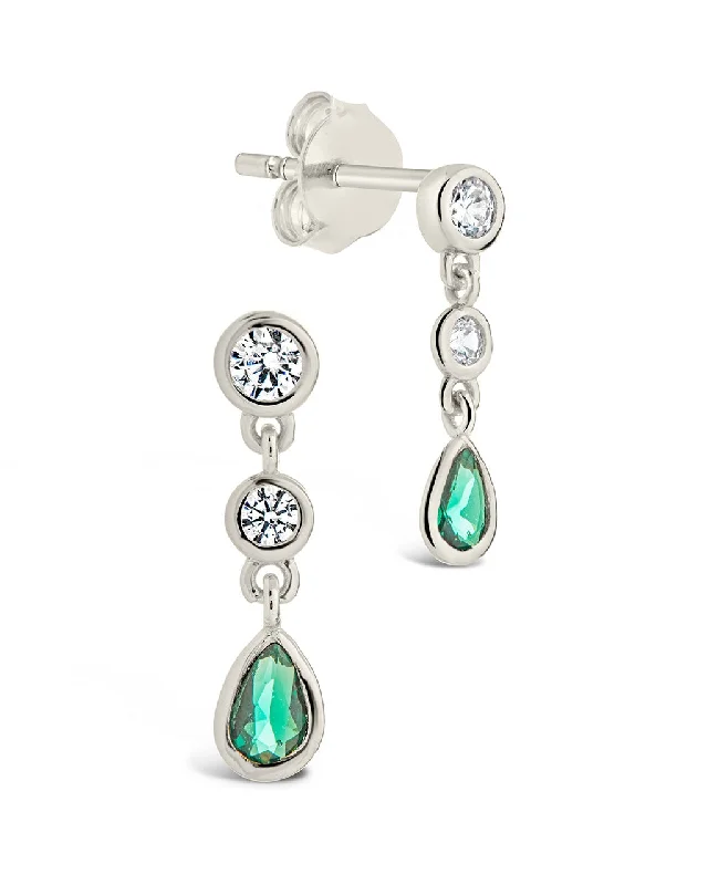 Sterling Silver Mae Emerald CZ Drop Stud Earrings