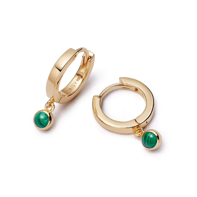 Malachite Healing Huggie Hoop Earrings 18ct Gold Plate