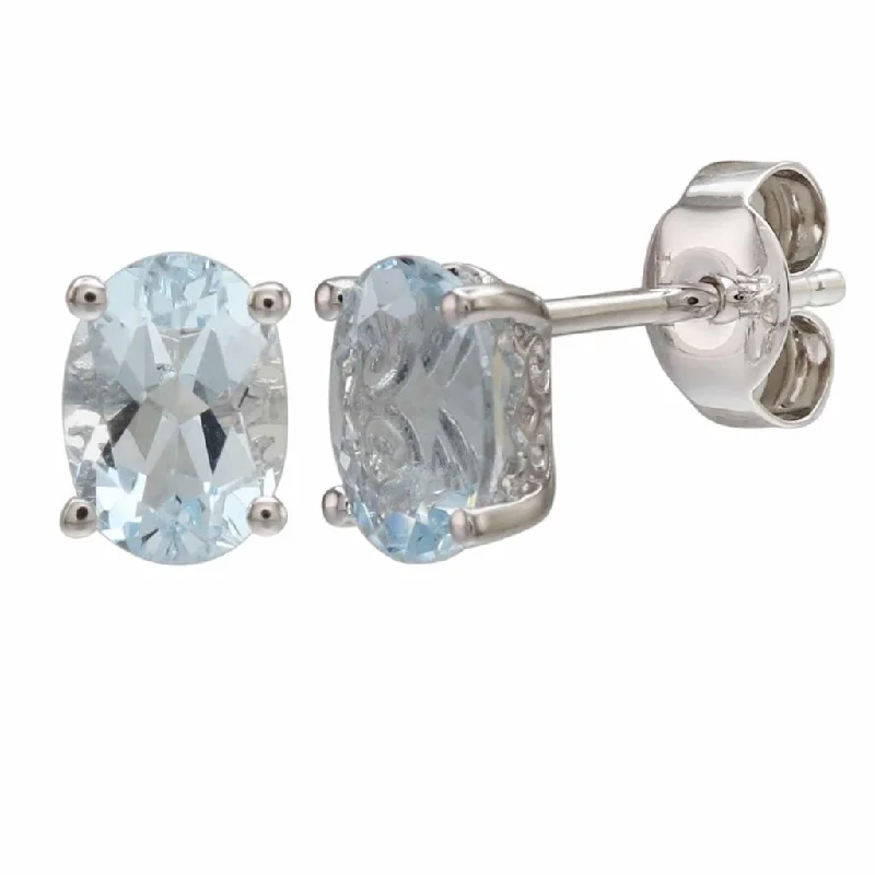 March Birthstone Earrings: 14K White Gold Oval Aquamarine Earrings