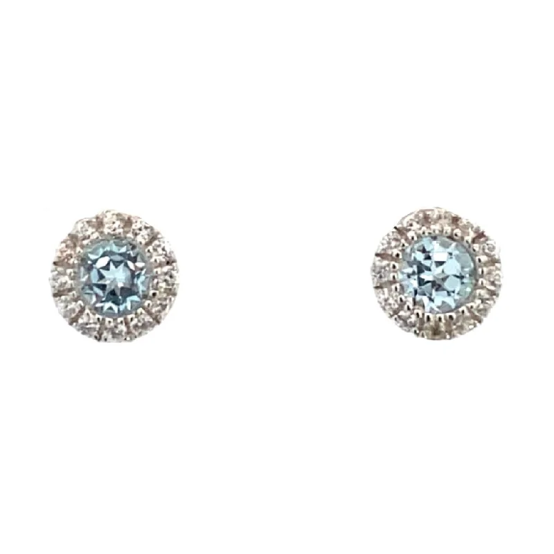 March Birthstone Earrings: Sterling Silver Sky Topaz Halo Earrings