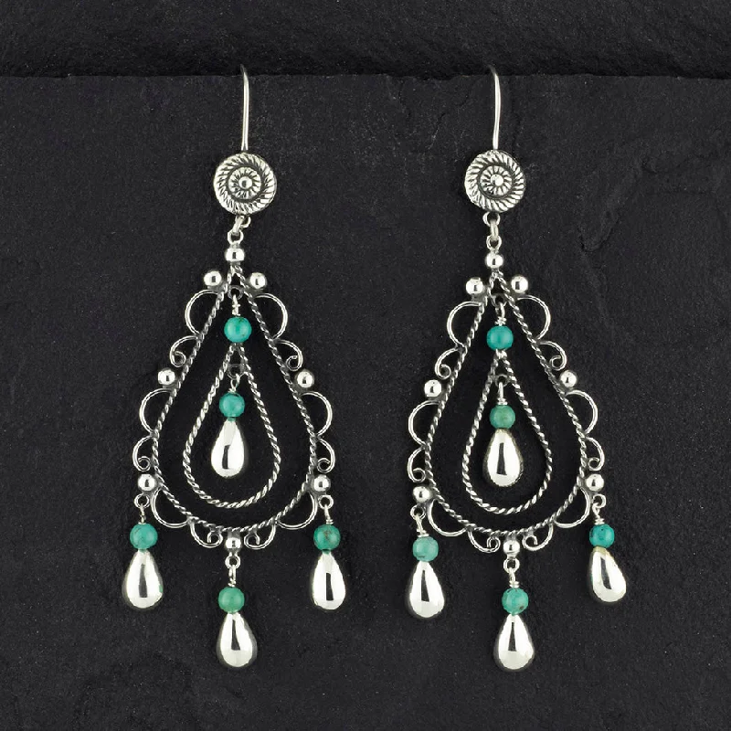 Mexican Silver Teardrop Chandelier Earrings