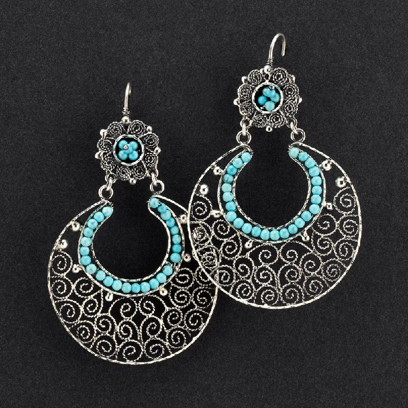 Mexican Silver and Turquoise Filigree Earrings