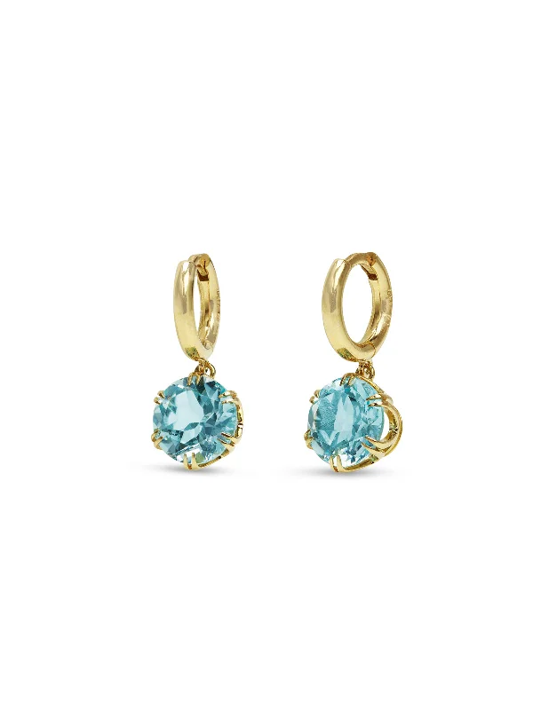 Midi Blue Topaz Crown Yellow Gold Hoop Earrings