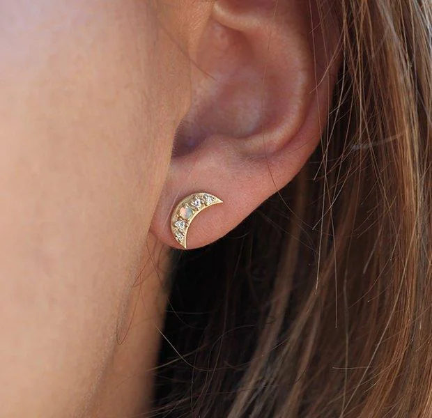 Moon Crescent Earrings, Moon Studs