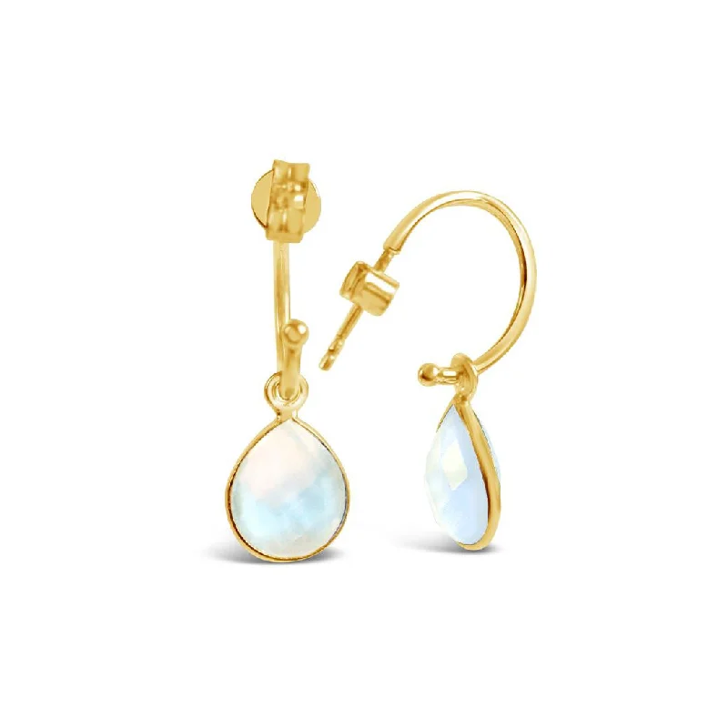 Moonstone Drop Hoop Earrings | Gold - June