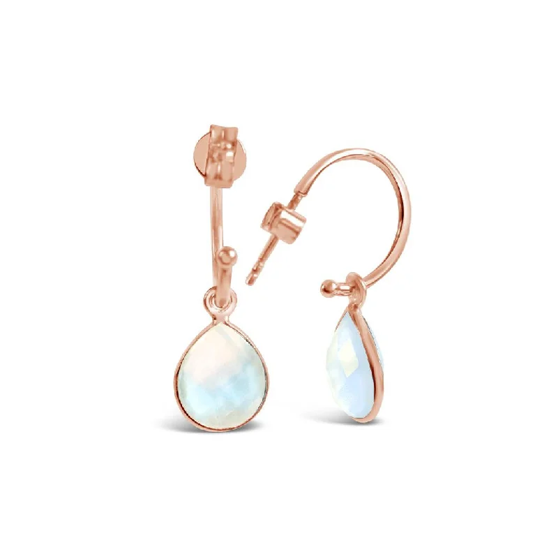 Moonstone Drop Hoop Earrings | Rose Gold - June