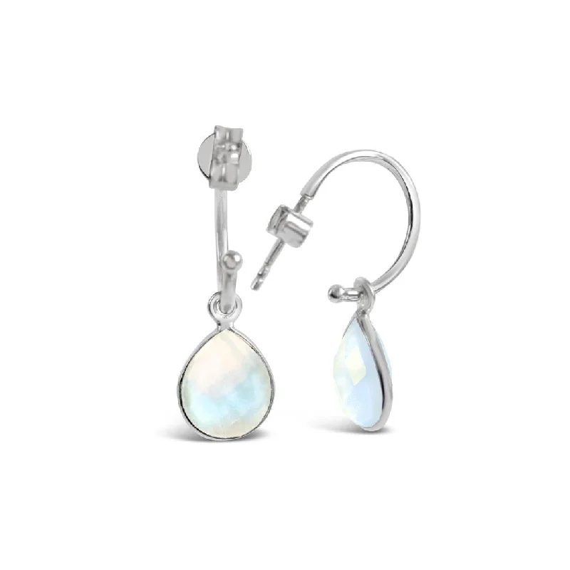 Moonstone Drop Hoop Earrings | Silver- June