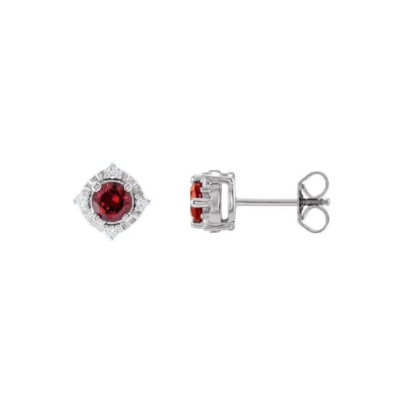 Natural Mozambique Garnet & Natural Diamond Halo Earrings