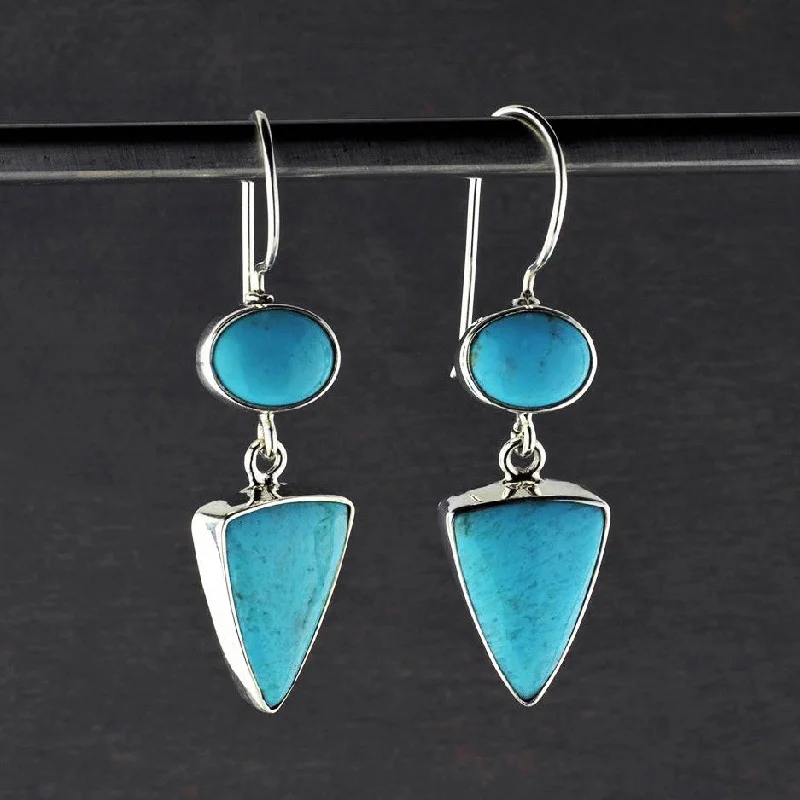 Genuine Turquoise Two Stone Drop Earrings