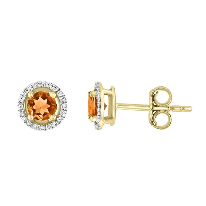 November Birthstone Earrings: 14K Yellow Gold Diamond Halo Citrine Earrings