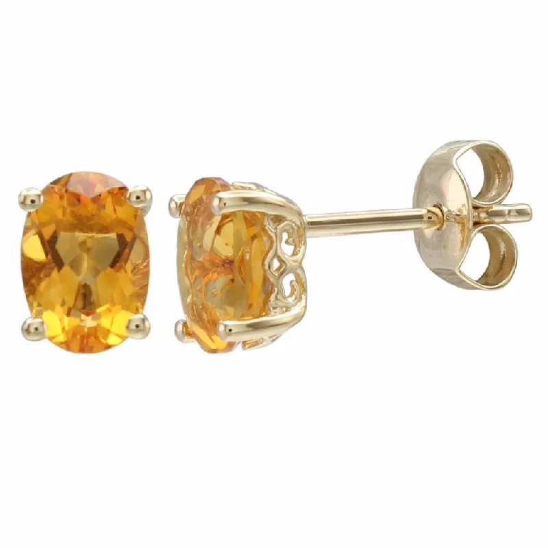 November Birthstone Earrings: 14K Yellow Gold Oval Citrine Earrings