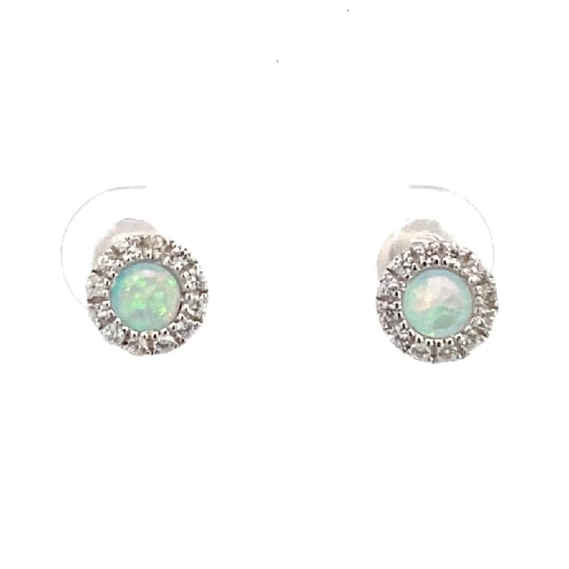 October Birthstone Earrings: Sterling Silver Synthetic Opals Halo Earrings