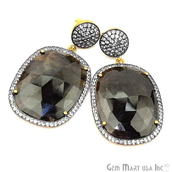 One Pair Sapphire with White Topaz Dangle Earring, Gold Vermeil Over Sterling Silver Gemstone Drop Earrings (SHWT-90005)