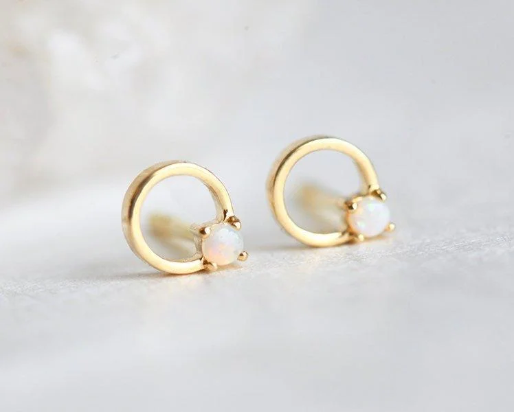 Opal Earrings, 14K Rose Gold Studs