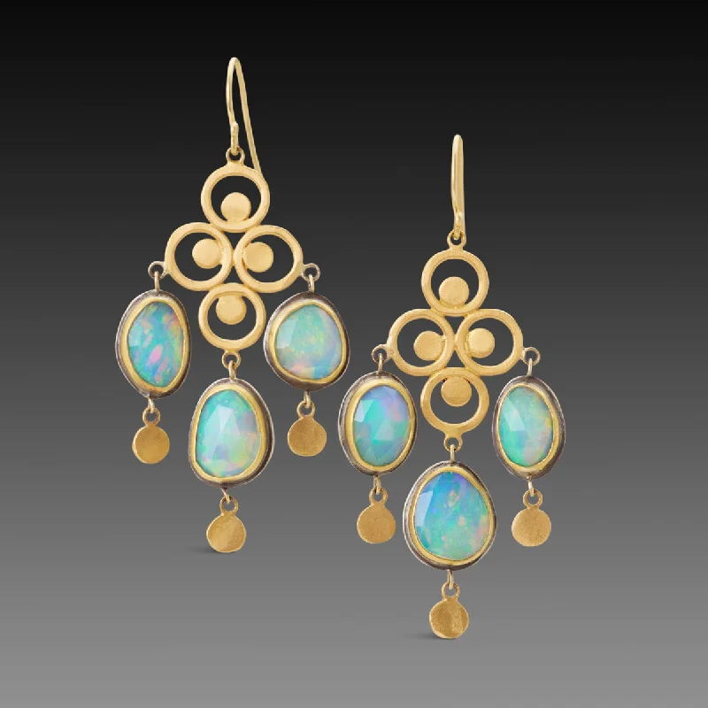 Opal Filigree Chandelier Earrings