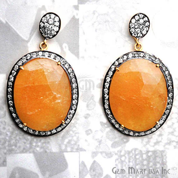 Orange Sapphire With Cubic Zirconia Pave Diamond 41x24mm,Gold Vermeil Dangle Drop Stud Earring