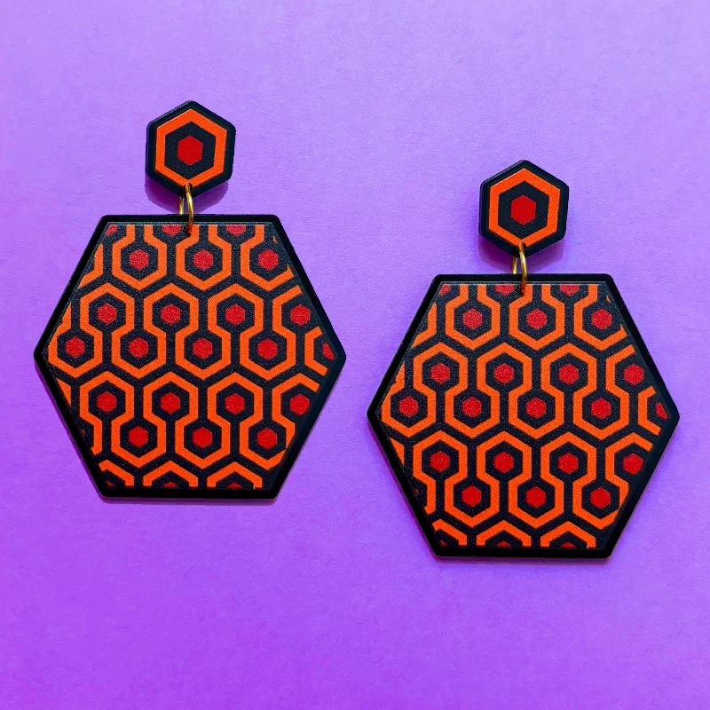 Overlook Print Hexagon Drop Earrings