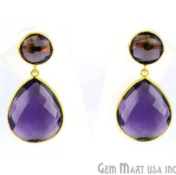 Pear and Round Shape 21x46mm Gold Plated Gemstone Dangle Studs (Pick your Gemstone) (90014-1)