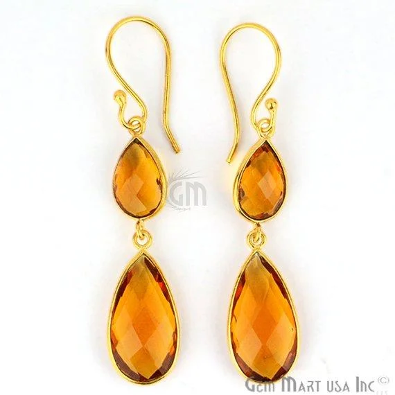 Pear Shape 10x56mm Gold Plated Gemstone Hook Earrings (Pick your Gemstone) (90059-1)